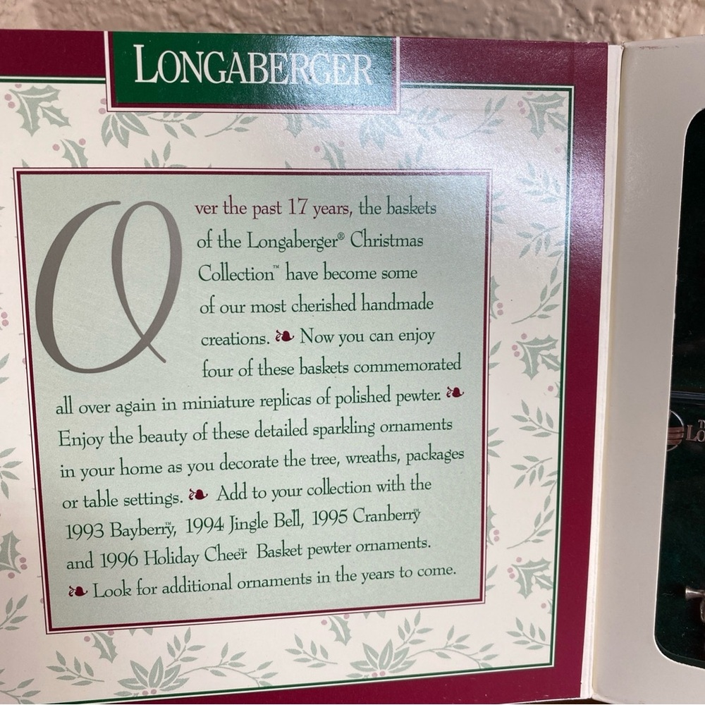 VTG 1995 Longaberger Basket‎ Set Of Four Christmas Tree Ornaments Holiday - Picture 2 of 14